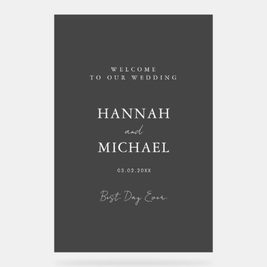 Elegant, grijs-transparant, minimaal, bruiloft acryl bord (Voorkant)