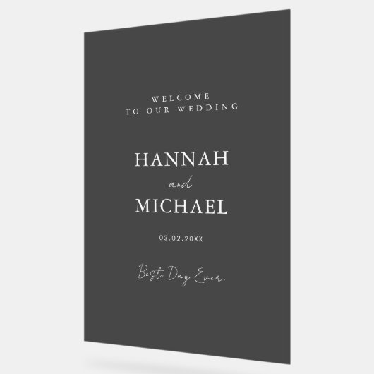 Elegant, grijs-transparant, minimaal, bruiloft acryl bord (Hoek)