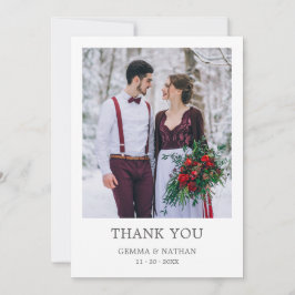 Elegant grijs Typo 2 foto bruiloft bedankje Bedankkaart