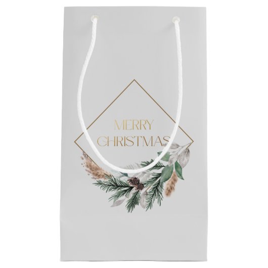 Elegant grijs vrolijk kerstfeest klein cadeauzakje (Voorkant)