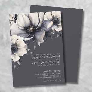 Elegant Grijs Waterverf Bloem Huwelijk Kaart