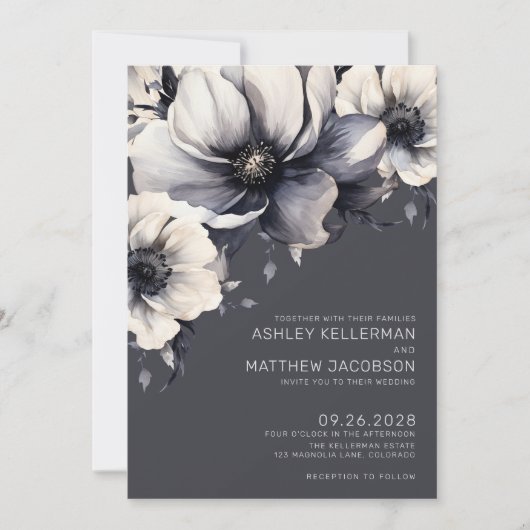 Elegant grijs Waterverf bloemenbruiloft Kaart (Voorkant)