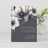 Elegant grijs Waterverf bloemenbruiloft Kaart (Staand voorkant)