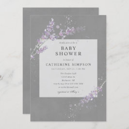 Elegant grijs Waterverf lavender baby shower Kaart