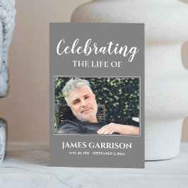 Elegant grijs wit begrafenisgebed Kaart met foto