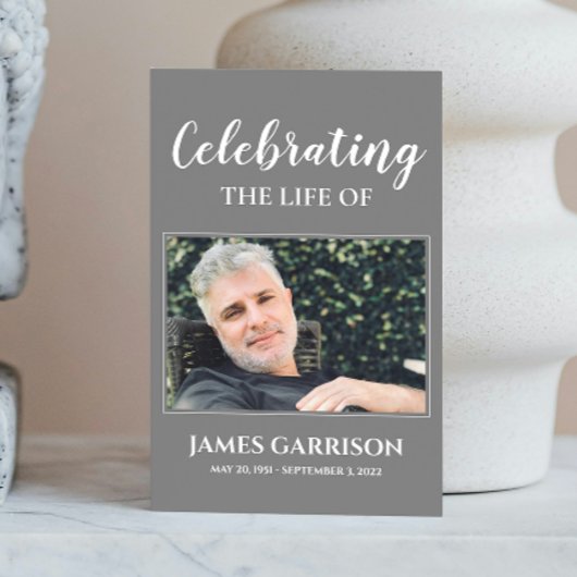 Elegant grijs wit begrafenisgebed Kaart met foto