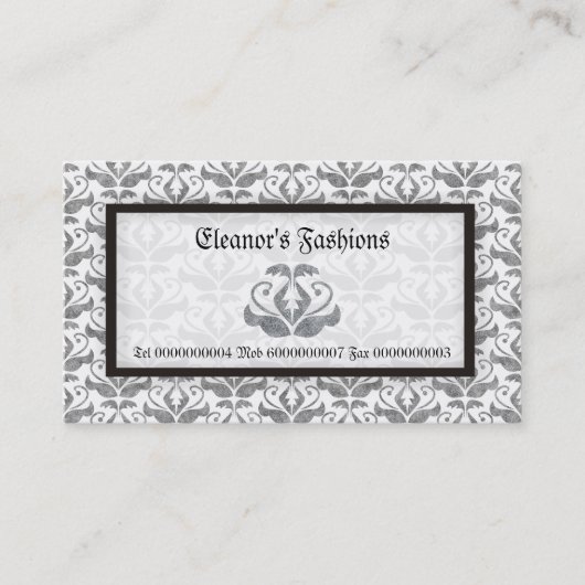 Elegant grijs wit damast mode visitekaartjes (Voorkant)