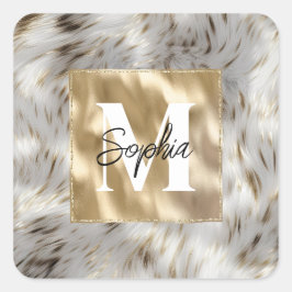 Elegant grijs wit goud monogram vierkante sticker
