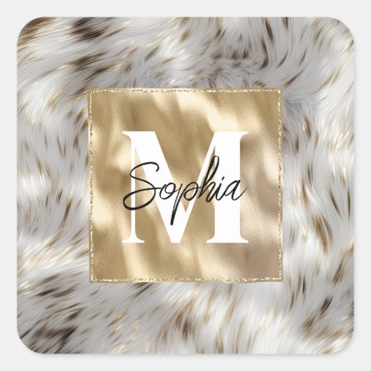 Elegant grijs wit goud monogram vierkante sticker (Voorkant)