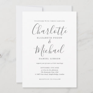 Elegant Grijs Wit Handtekening Bruiloft Uitnodigin Kaart
