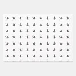 Elegant Grijs Wit Kerstboom Patroon Gift Inpakpapier Vel