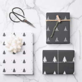 Elegant Grijs Wit Kerstboom Patroon Gift Inpakpapier Vel