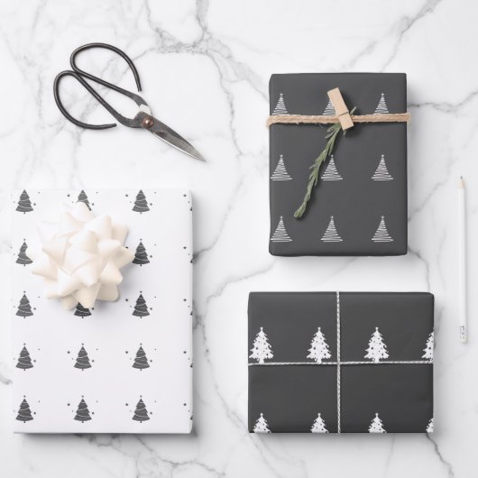 Elegant Grijs Wit Kerstboom Patroon Gift Inpakpapier Vel (Voorkant)