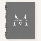 Elegant grijs wit modern eenvoudig monogram notitieboek (Voorkant)