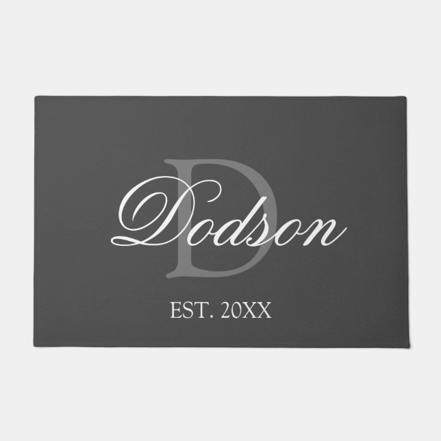 Elegant grijs wit monogram Datum vastgesteld Deurmat (Voorkant)