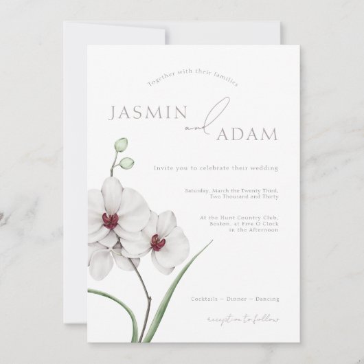 Elegant Grijs Wit Orchideeën Initialen Bloemenbrui Kaart (Voorkant)