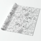 Elegant  Grijs Wit Paard Bloemenpatroon Cadeaupapier (Uitgerold)
