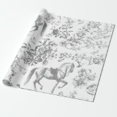 Elegant  Grijs Wit Paard Bloemenpatroon Cadeaupapier (Uitgerold)