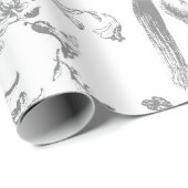 Elegant  Grijs Wit Paard Bloemenpatroon Cadeaupapier (Rol Hoek)