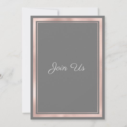 Elegant grijs wit rose goud marmer bruiloft kaart (Achterkant)