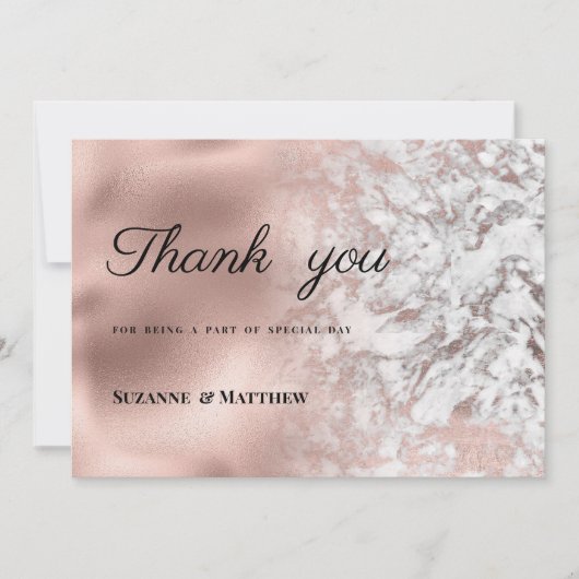 Elegant grijs wit rose goud marmer Dank u Kaart (Voorkant)