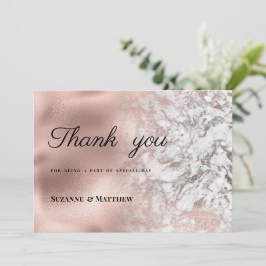 Elegant grijs wit rose goud marmer Dank u Kaart (Staand voorkant)