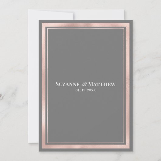 Elegant grijs wit rosé goud marmer RSVP Kaart (Achterkant)