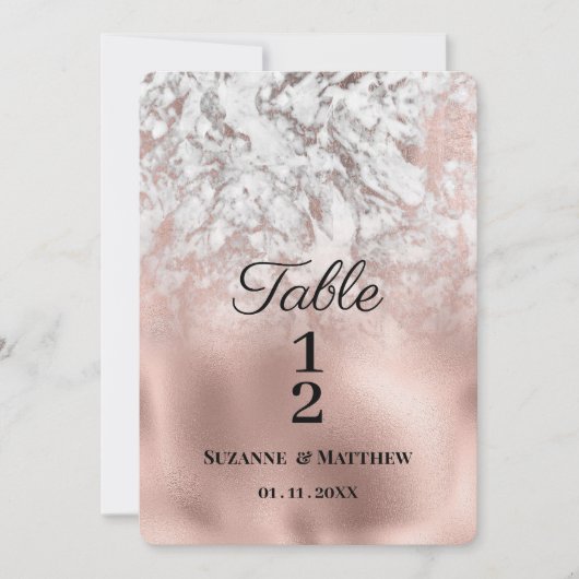 Elegant grijs wit rose goud marmer tafel nummers kaart (Voorkant)