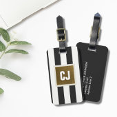 Elegant Grijs Wit Strepen Faux Koper Monogram Bagagelabel