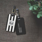 Elegant Grijs Wit Strepen Monogram Bagagelabel