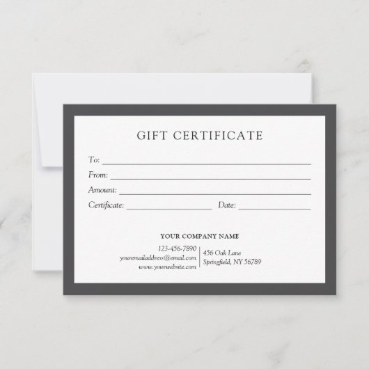 Elegant Grijs Wit Zakelijk Cadeaubon Logo (Voorkant)