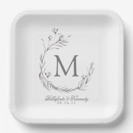 Elegant grijs witte botanische reuzenbruiloft papieren bordje