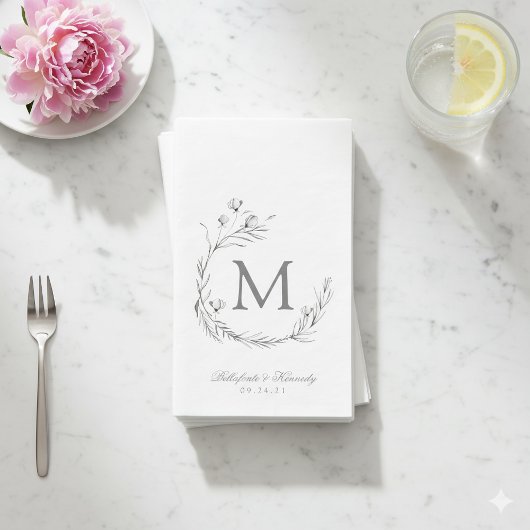 Elegant grijs witte botanische reuzenbruiloft servet