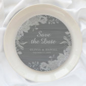 Elegant Grijs Zilver Bloemen Save the Date Bruilof Ronde Kartonnen Onderzetter