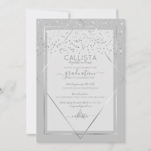 Elegant Grijs Zilver Confetti Border Afstuderen Kaart (Voorkant)