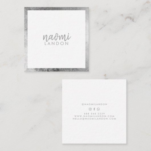 Elegant grijs zilver modern vierkant minimalistisc vierkante visitekaartje (Voorkant / Achterkant)