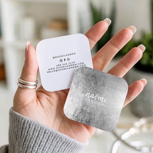 Elegant grijs zilver modern vierkant minimalistisc vierkante visitekaartje