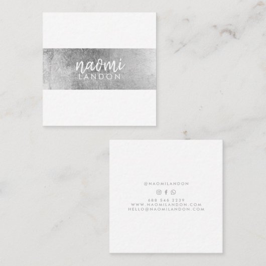 Elegant grijs zilver moderne streep minimalistisch vierkante visitekaartje (Voorkant / Achterkant)