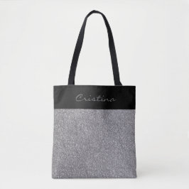 Elegant grijs zwart glitter gepersonaliseerd winke tote bag