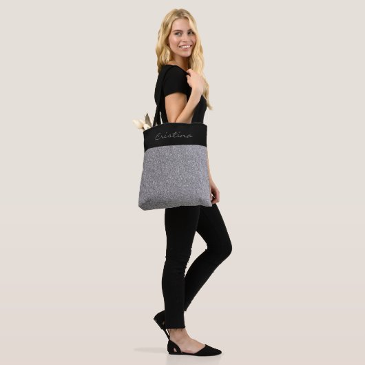 Elegant grijs zwart glitter gepersonaliseerd winke tote bag (Op model)