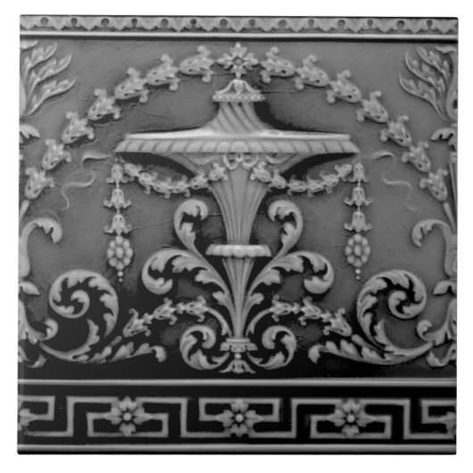 Elegant Grijs Zwart Neoclassicistisch Antiek Repro Tegeltje (Voorkant)