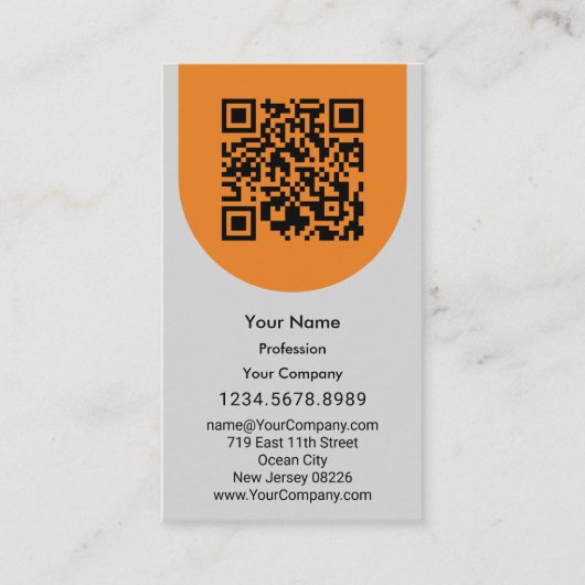 Elegant grijs zwart Sinaasappel scanbaar portret Visitekaartje (Voorkant)