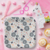 Elegant grijsblauwe perzik bloemmotief papieren bordje (Feest)