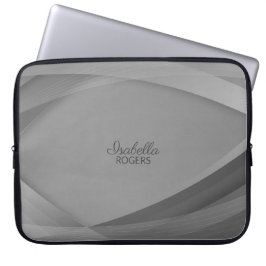 Elegant Grijze Abstracte Golven met Aanpassing Laptop Sleeve