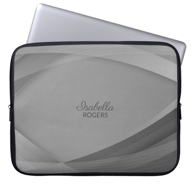Elegant Grijze Abstracte Golven met Aanpassing Laptop Sleeve (Voorkant)