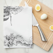 Elegant  Grijze Bumble Bee. Crown Floral Theedoek (Quarter Fold)