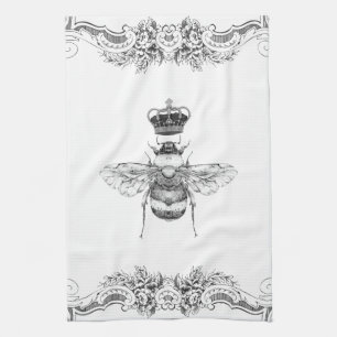 Elegant  Grijze Bumble Bee. Crown Floral Theedoek