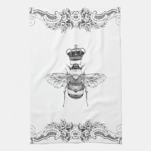 Elegant  Grijze Bumble Bee. Crown Floral Theedoek (Verticaal)