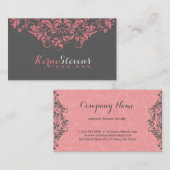 Elegant grijze Damasvaten en roze graszwitjes 2 Visitekaartje (Voorkant / Achterkant)
