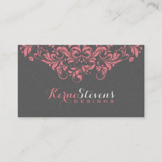 Elegant grijze Damasvaten en roze graszwitjes 2 Visitekaartje (Voorkant)